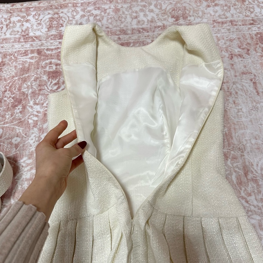 NWT Commense Tweed Pleated Cream Dress - Picture 13 of 14